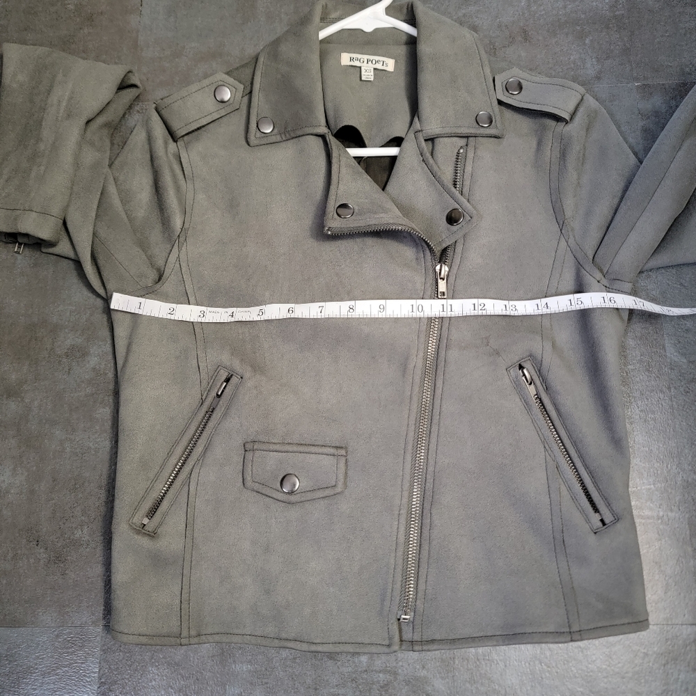 Rag Poets Everit Faux Suede Moto Jacket Gray Women’s XS Asymmetrical Biker - Picture 14 of 15